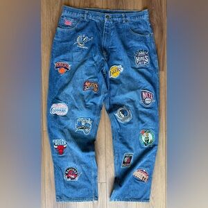 Vintage Y2K NBA Teams UNK Denim Designer Jeans Size 38x34 Patches Embroidered